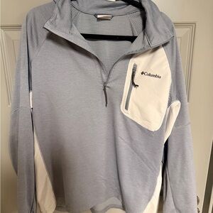 Columbia Men's Quarter Zip Pullover- Light Blue and White
